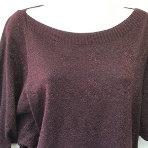 7th Avenue New York & Co. Women's Sweater Purple Metallic 3/4 Sleeve Knit M